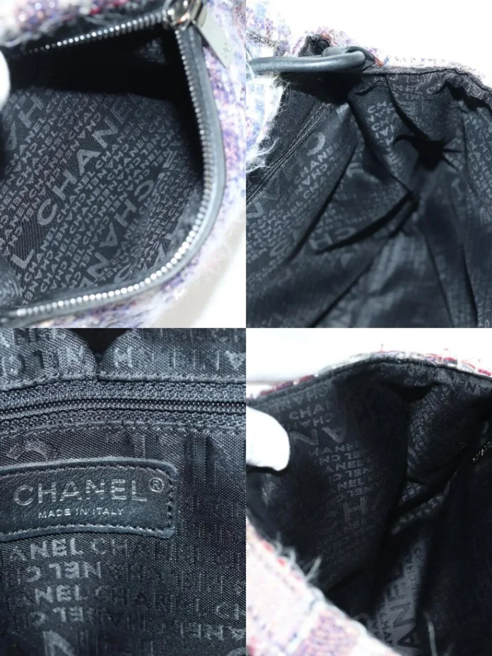 CHANEL Chain Camelia Shoulder Bag Tweed Purple Silver CC Auth LNZ320SAv